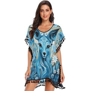 KAAVIYO Blauwe kangoeroe eland strand cover-up chiffon kwastje badmode badpak coverups voor meisje, Patroon, L