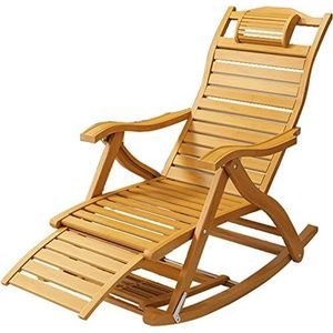 GEIRONV Vouwen Bamboo Recliner, rekbare voetsteun relaxer schommelstoel 5 Posities verstelbaar buiten zonnebadbed liggende stoel Fauteuils (Color : Log)