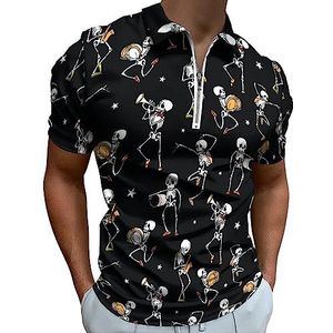 Grappige Skeletten Band Haloween Polo Shirt voor Mannen Casual Rits Kraag T-shirts Golf Tops Slim Fit