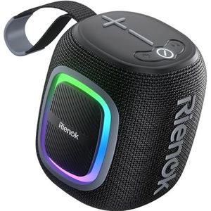 RIENOK Bluetooth luidspreker Draadloze Compacte Waterdichte Mini spreker met Lichten FM-radio 15 uur speeltijd Bluetooth 5.3 TF-kaart USB Playback Zwart