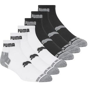 PUMA 6 paar Quarter Crew Sokken voor heren, Wit/Zwart/Grijs, 10-13