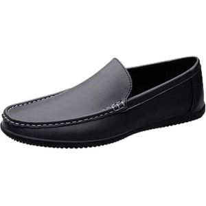 Loafers for heren, ronde neus, vegan lederen loafer, comfortabele antislip, lichtgewicht feest-gala-instappers (Color : Black, Size : 44 EU)