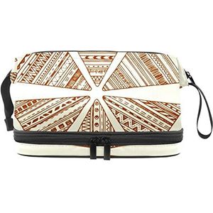 Dubbellaags Cosmetische Tas Tribal Etnische Draagbare Make-up Tas Reizen Organizer Pouch Voor Vrouwen Meisjes Toiletries Tassen, Meerkleurig, 27x15x14 cm/10.6x5.9x5.5 in, Make-up zakje