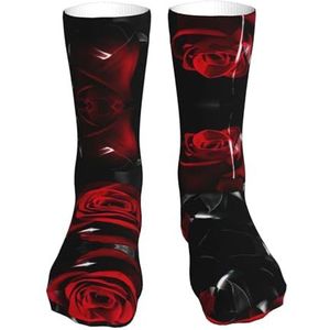 DEXNEL Rode roos op piano grappige sokken voor mannen en vrouwen zachte gezellige sokken, winter warme sokken, middellange sokken, Rode Roos 3, Eén Maat