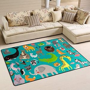 Gebied tapijten 100 x 150 cm, schattige safari dier cartoon gebied tapijten voor slaapkamer wasbaar vloertapijt decoratie kantoormatten, voor kinderkamer, picknick