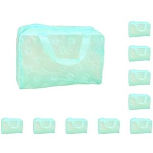 Vrouwen Cosmetica Tas Opslag Reizen Opknoping Toiletartikelen Organizer Handvat Rits Dragen Make Up Case Pouch Pack Blauw, 10 Set (Groen), as description, als beschrijving