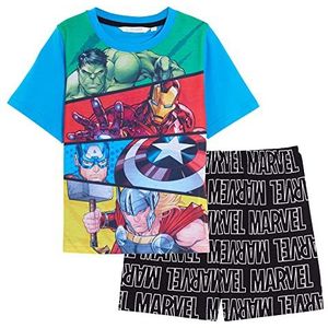 Marvel Avengers Korte pyjama voor jongens, korte broek, pyjamaset, kindershirt + shorts, superheld-nachtkleding, Blauw, 7-8 jaar