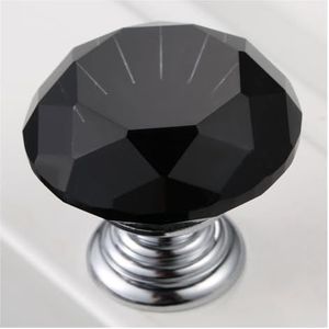 ORAMAI 12 Stuks Kristal Handvat 40 Mm/1.57in Diamant Glazen Knop + Schroeven Kast Pull Meubels Lade Wit Blauw roze Groen Zwart Rood (Color : Black)