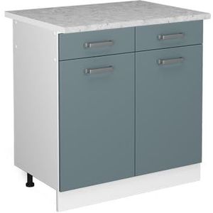 Vicco Onderkast, R-Line, keukenonderkast, 80 cm met werkblad, blauw-grijs/wit