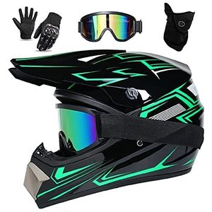 UIGJIOG Motorhelm Voor Kinderen, ATV Motorhelm DOT-Gecertificeerde Helm Met Veiligheidsbril Handschoenen, MTB-Helm Met Volledig Gezicht Inclusief Set Van 4 Maten,B