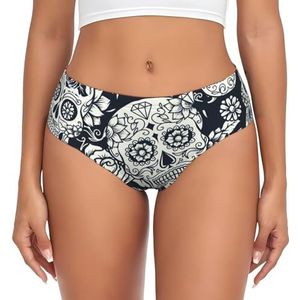 yagDAA Bloemen Schedel Print Womens Ondergoed Zachte Elastische Bikini Slips Knickers Dames Hipster Slipje Onderbroek, Zwart, 3XL