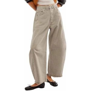 Barrel Jeans Dames, Vintage Baggy Wide Leg Jeans Barrel Horseshoe Boyfriend Cropped Raw Zoom Denim Pant(Color:Grey,Size:M)