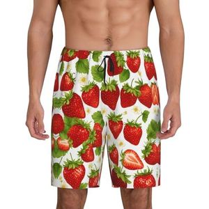 Heren Aardbei Print Lounge Shorts Pyjama Bottoms Nachtkleding Shorts Kerst Shorts Losse Sport Broek, Zwart, L