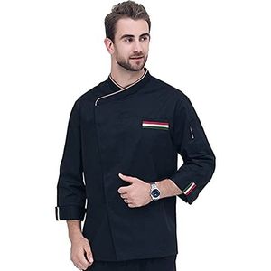 YWUANNMGAZ Mannen Vrouwen Chef Uniform Kok Kleding Food Service Tops Lange Mouw Unisex Chef Jas Keuken Werkkleding (Kleur: Zwart, Maat: E (3XL))