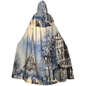 Carnaval cape voor dames en heren, volledige lengte met capuchon, cosplay kostuums, mantel, 185 cm, romantische Parijs Eiffeltoren