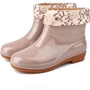 FQDFAYEE Korte Regenlaarzen voor Vrouwen Ronde Neus Regenschoenen Waterdichte Tuin Laarzen Slip-on Zachte Bodem Regenlaarzen, H met katoenen hoes, 40 EU