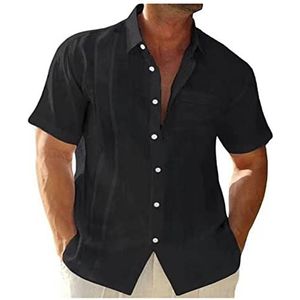 Herenoverhemd Linnen Katoen Strandoverhemd Met Korte Mouwen, Regular Fit Kampoverhemden Zomer heren t-shirt(Noir,3XL)