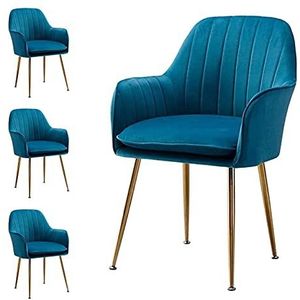 GEIRONV Eetkamerstoelen set van 4, fluwelen zitting en rugleuningen fauteuil met metalen poten woonkamer make-up stoel verstelbare voeten thuis stoel (kleur: blauw)