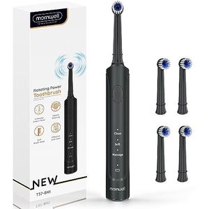 Mornwell Elektrische tandenborstel USB snel opladen 3 modi roterende tandenborstels oplaadbare spin-tandenborstels met 4 ronde opzetborstels voor volwassenen en kinderen ouder dan 8 jaar