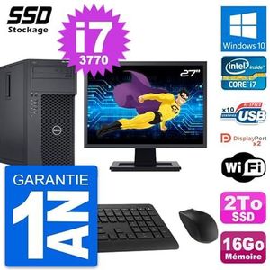 Dell PC Tower T1650 display, 27 inch, Intel Core i7-3770 RAM, 16 GB, SSD, 2 TB, Windows 10, wifi (gereviseerd)