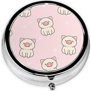 Roze Leuke Varken Print Pil Doos 3 Compartiment Kleine Pil Case Met Spiegel Pil Organizer Voor Outdoor Reizen Pocket Purse