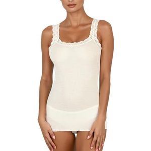 Tanktop wol en zijde plissé EGI schouder kant art. 1491, wolwit., L-XL