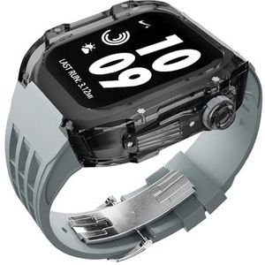 INSTR Transparante kastbandmodificatiekit voor Apple Watch-serie 9 8 7 45 mm Retrofitkit Rubberen armbandband met cover voor iWatch-serie 6 5 4 SE 44 mm(Color:TransB-H,Size:49mm)