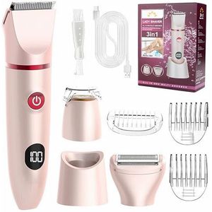 Unisex 3-in-1 elektrische lichaams- en gezichtstrimmer: waterdicht IPX6, nat/droog, pijnloze ontharing voor gevoelige gebieden, bikini, benen, USB-oplaadbaar, roze