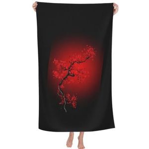 Zhaoyugoods Rode kersenbloesem bedrukte strandlaken - oversized 80 x 130 cm microvezel absorberende waterbadhanddoek - schattige lichtgewicht en superzachte badhanddoek