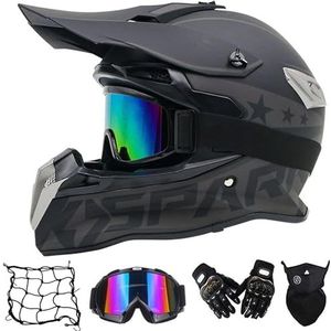 Motorcrosshelm met bril (4 stuks/zwart/grote vizieropening) motorcrosshelm, fullface MTB-helm, crosshelm, motorhelm voor fiets, downhill enduro bike, BMX, offroad ATV, M