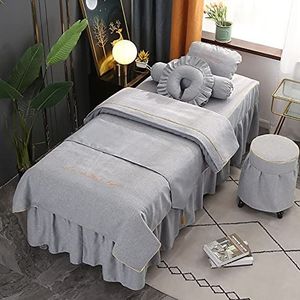 MESCXTY 4-delige microvezel dekbedovertrekset voor massagetafel, effen, herbruikbaar, voor de woonkamer, voor schoonheidsdekbed voor lichaamfysiotherapie-massage, lichtgrijs, 185 x 70 cm
