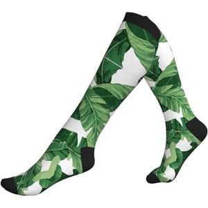 DEXNEL Leuke Groene Palm Bladeren Compressie Sokken Voor Mannen Vrouwen 20-30 Mmhg Compressie Sokken Voor Sport Ondersteuning Sokken, Zwart, Eén Maat