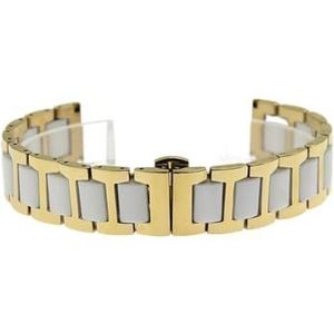12 14 16 18 20 22mm Dames Heren Keramische horlogeband Soft Smooth Fill Multi-Design horlogeband roestvrij staal Gemeenschappelijke armbanden (Color : Gold-White, Size : 16mm)