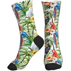 Jkkghll Toekans Papegaai Palmboom Bladeren Print Mannen Vrouwen Mid-Tube Sport Sokken Ademend Atletisch Voor Running Fitness Dagelijkse Slijtage, 2 Zwart-2, One size