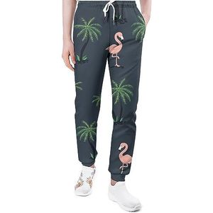 Roze Flamingo Vogels En Palmbomen Joggingbroek voor Mannen Yoga Atletische Jogger Joggingbroek Trendy Lounge Jersey Broek XL