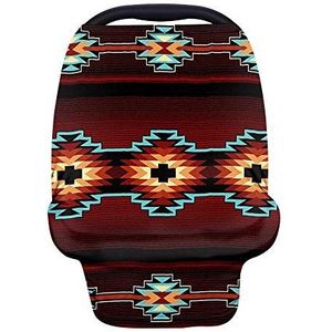 Wanyint Southwestern Navajo Native Tribal Azteekse rode autostoelhoezen voor baby's, verpleeghoes Borstvoeding sjaal, Carseat luifel, Stretchy Zacht Ademend Multi-Use Cover