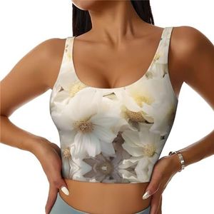 SABFWF Witte Bloesem Print Yoga BH's, Hoge Impact Ondersteuning, Longline Design, voor Fitness, Hardlopen en Meer, Zwart, S