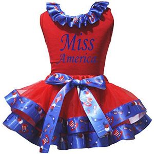 Petitebelle 4 juli Miss America hemd US-hoed Petal Rock Set Nb-8J 4-5 Jahre rood