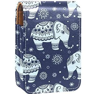 Draagbare Lipstick Case voor op reis, Mini Lipstick Opbergdoos met spiegel voor vrouwen dames, Lederen cosmetische etui Olifant Paars Indian, Meerkleurig, 9.5x2x7 cm/3.7x0.8x2.7 in