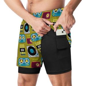 Vintage Stijlvolle Radio Boombox Grappige Zwembroek met Compressie Liner & Pocket Voor Mannen Board Zwemmen Sport Shorts