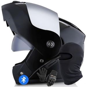 Systeemhelm Met Bluetooth-Motorhelm Geïntegreerde Motorhelm DOT/ECE-Gecertificeerd Bluetooth-Integraalhelm Systeemhelm Met Dubbele Spiegel Voor Dames En Heren F,L/58-59CM