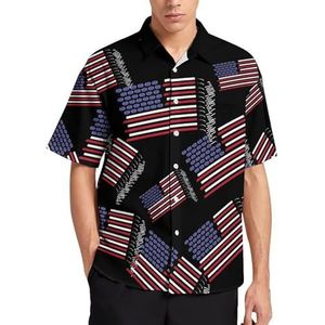 Amerikaanse vlag gemaakt met hockeysticks zomer herenoverhemden casual korte mouw button down blouse strand top met zak XL