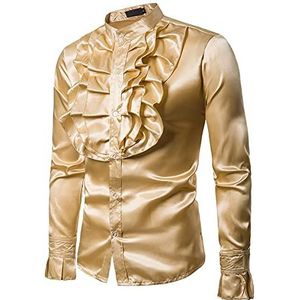 Overhemd met lange mouwen voor heren met bloemenpatroon op de borst, lange mouwen voor heren, cosplay, gothic, piratenkleding, middeleeuws renaissance-hemd voor heren, reverskraag, lange mouwen, tops,