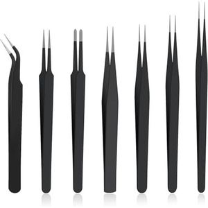 YOYEAH Set van 5 pincetten, roestvrij staal, precisiepincetten voor het maken van sieraden, elektronica-reparatie en manicure, antistatisch en antislip, met punten en gebogen pincetten, voor knutselen