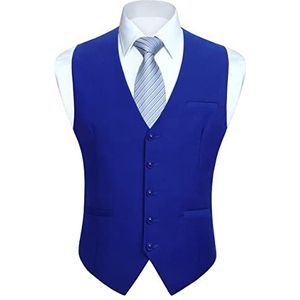 Enlision Gilet voor heren, formele effen giletjes voor bruiloft, effen kleur smoking, smokingjas, zakelijk pak, vest met zakken XS-4XL, Blauw, L