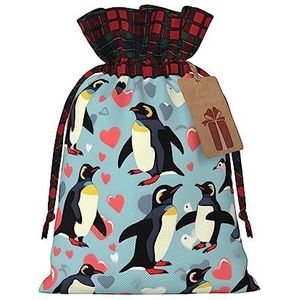 Trekkoorden Kerst Gift Bags, Treat Candy Bags voor Holiday Party Favor Supplies-I Love Penguins Print