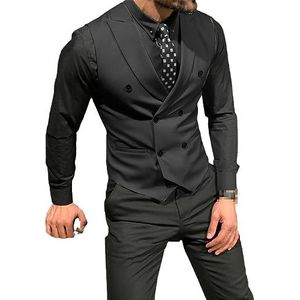 Dvbfufv Lente Herfst Mannen Vest Dubbele Knoop Zakelijk Vest Casual Jas Slim Fit Vest Zwart XXXL