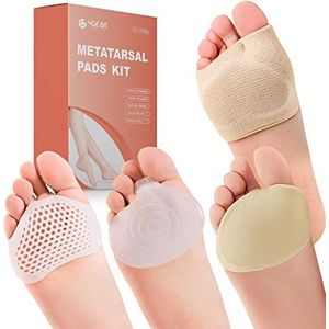 Middenvoetsbeentjes, set met bal van voetkussens - 8 stuks - Metatarsale gelhoezen en siliconen bal van voetpads - geweldig voor middenvoetsbeentjes, eeltknobbels, mortons neuroma en pijnverlichting