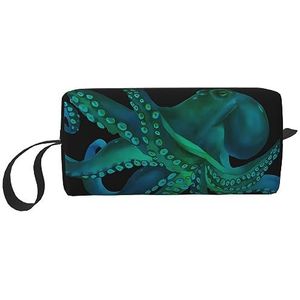 Blauwe Aquarel Octopus Make-up Tas Draagbare Cosmetische Tas Rits Kleine Pouch Handtas Reizen Toilettas Organizer Opbergtas Voor Vrouwen, Wit, Eén maat