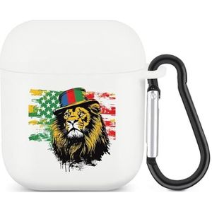 Jamaica Leeuw Amerikaanse vlag schattig hoesje voor AirPods 2 & 1 schokbestendige beschermende hoofdtelefoon gevallen cover met sleutelhanger voor mannen vrouwen